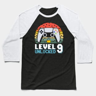 Level 9 Unlocked Vintage Retro Gaming Baseball T-Shirt